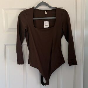 Free People Brown Long Sleeve Bodysuit